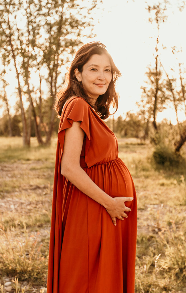 rostbraunes Wickelbkleid für schwangere